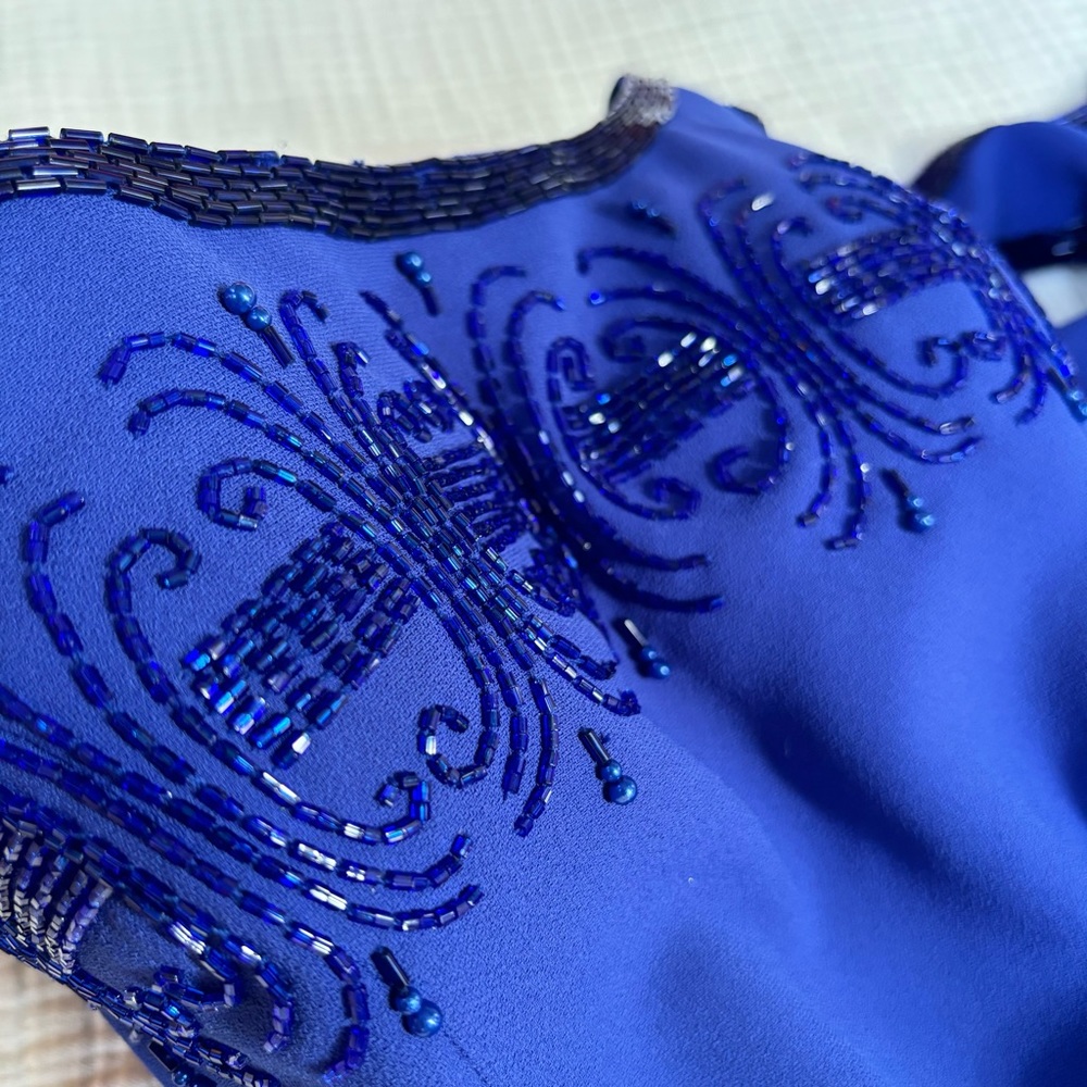 Precious Formals VTG 90s Blue Formal/Prom/Party Beaded Dress Sz 4 - Picture 11 of 15